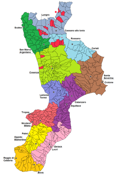 Mappa delle diocesi della Calabria